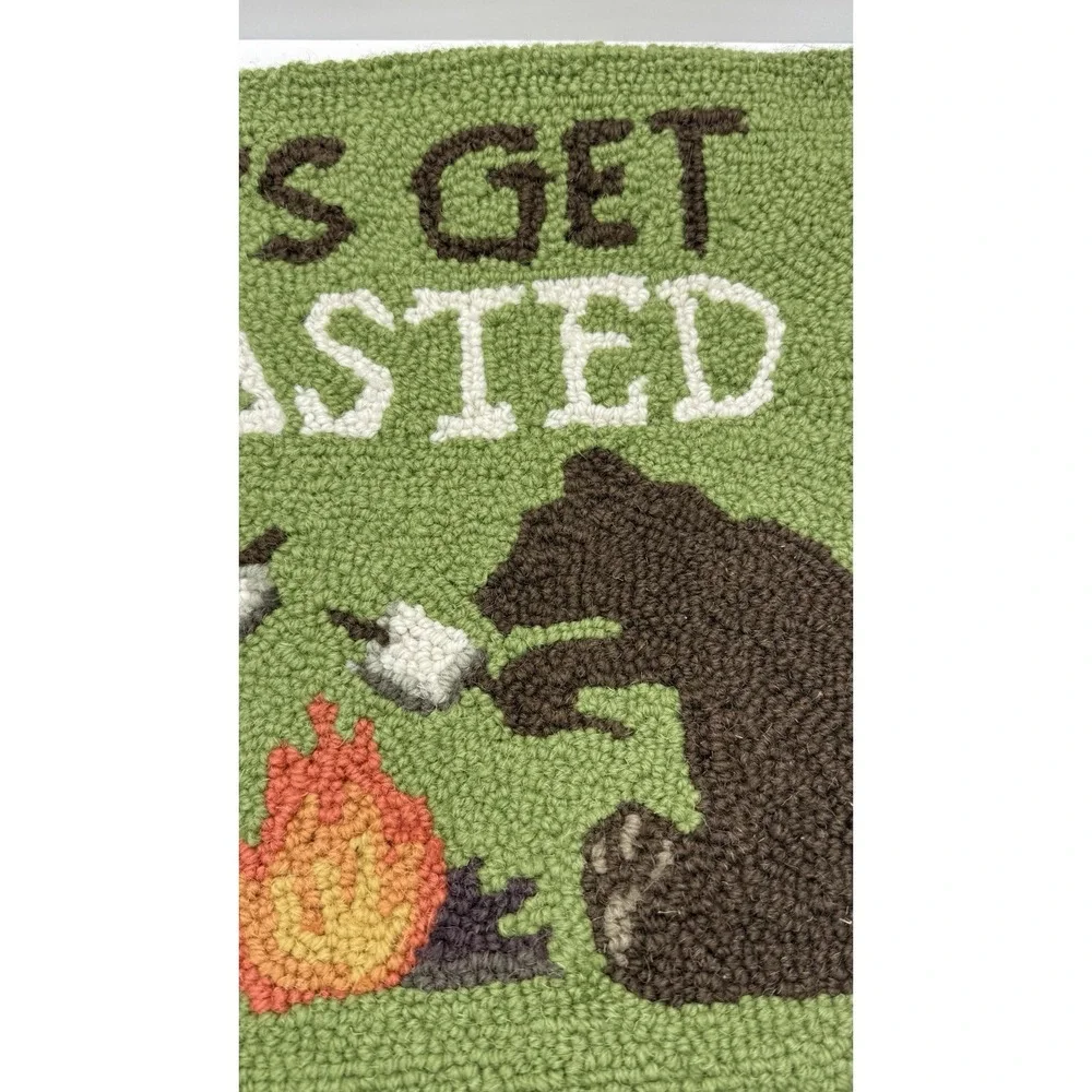 Peking Handicraft "Let's Get Toasted" Bear Campfire Hooked Two Pillow Shams Wool - Picture 11 of 12